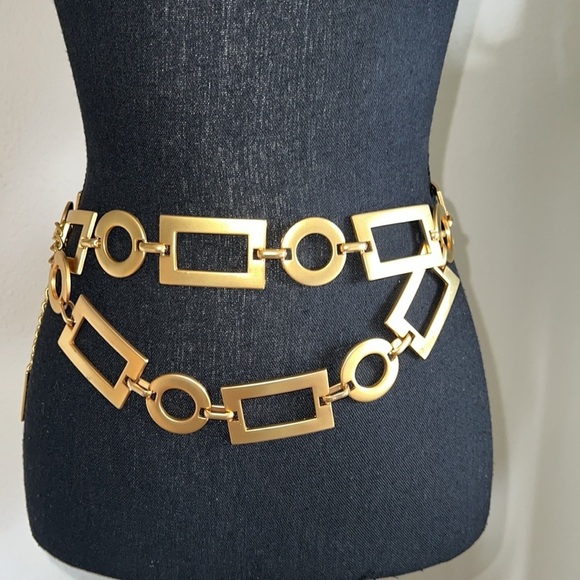 ESCADA Women’s Abstract Shapes Belt Gilded Gold Tone Vintage Square Circle Belt - Picture 11 of 16